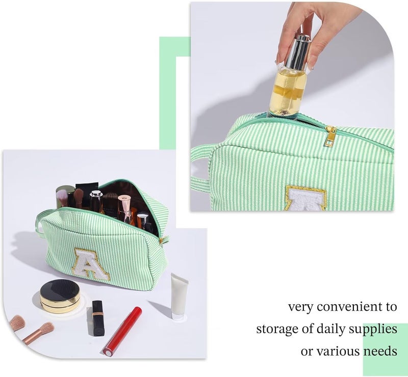 YOOLIFE Gifts for Women Teen Girls Kids - Initial Makeup Bag Cosmetic Case Toiletry Pouch, Birthday Gifts for Women Friends Sister Teacher, Light Green F - Image 4